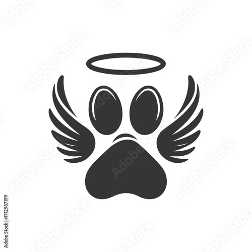 dog paw with angel wings vector silhouette clip art logo design illustration