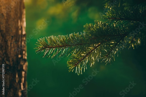 Sunlit spruce twig with a b...