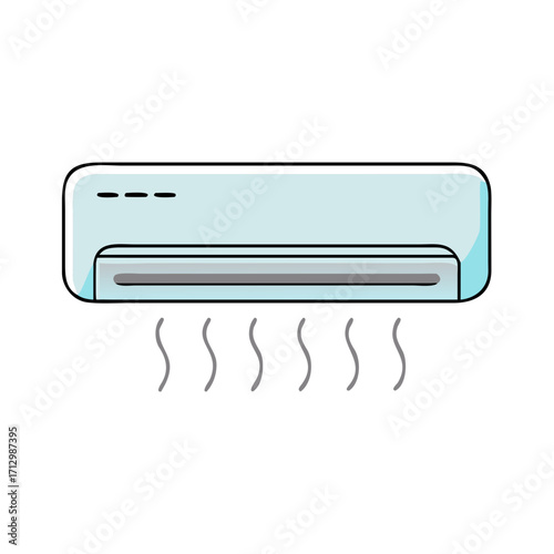 Cartoon air conditioner illustration with cooling waves emanating from the unit