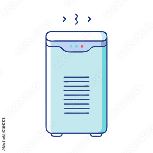 Stylized Blue Air Purifier with Indicators and Stream Icons Above It
