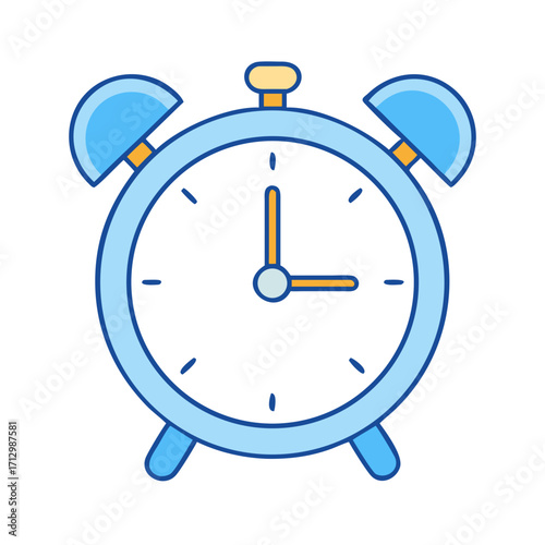 A simple blue alarm clock graphic showing the time is three o'clock