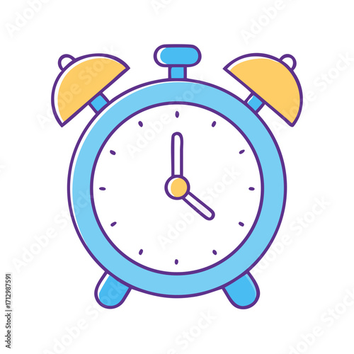 A whimsical alarm clock with cheerful colors and playful shapes illustration