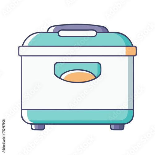 Stylized Illustration of a Rice Cooker with Handles and Turquoise Accents
