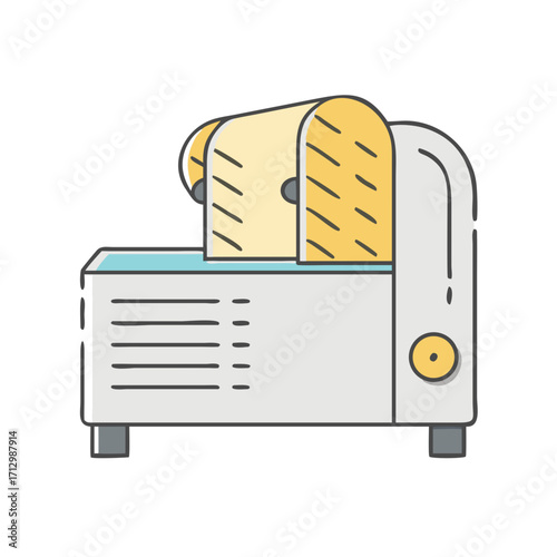 Cartoon illustration of a commercial bread slicer machine for bakeries