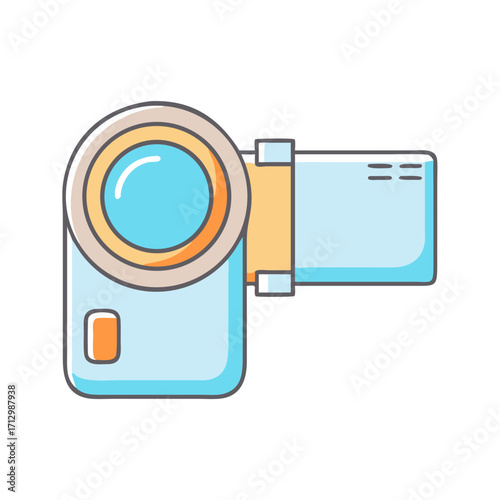 A delightful and colorful cartoon illustration of a camcorder with charming details