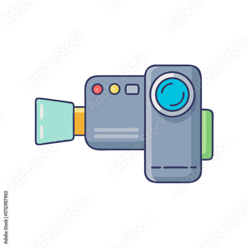 Cartoon camcorder icon representing retro video recording technology and equipment