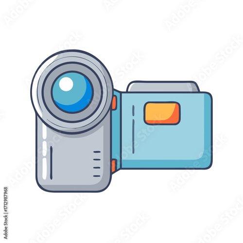 Cartoon illustration of a vintage style video camera with rounded edges
