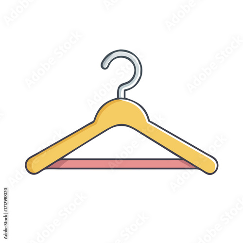 Stylized cartoon clothes hanger with yellow frame and gray hook design