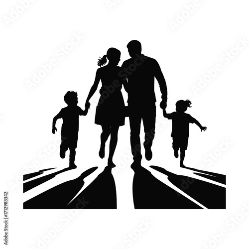 Family Walking Silhouette Illustration Togetherness Parenthood Childhood Bonding Happiness