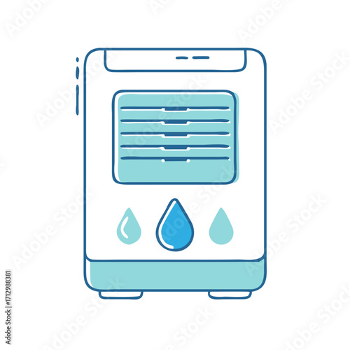 Stylized blue and white air cooler illustration in simple graphic design