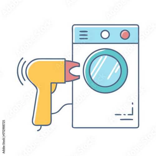 Modern illustration of a washing machine being scanned for diagnostics and repair