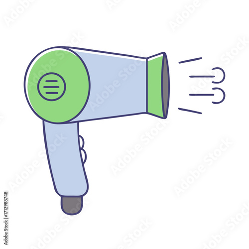 Cartoon hairdryer with air flow isolated on white background illustration