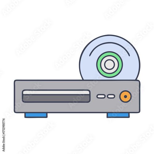 DVD player with disc, media technology and entertainment illustration