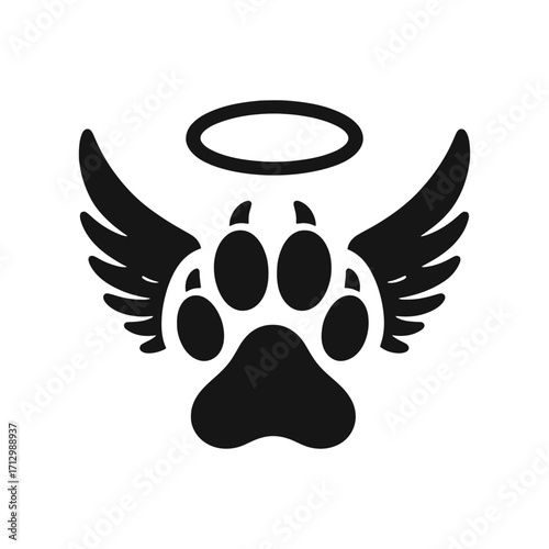dog paw with angel wings vector silhouette clip art logo design illustration
