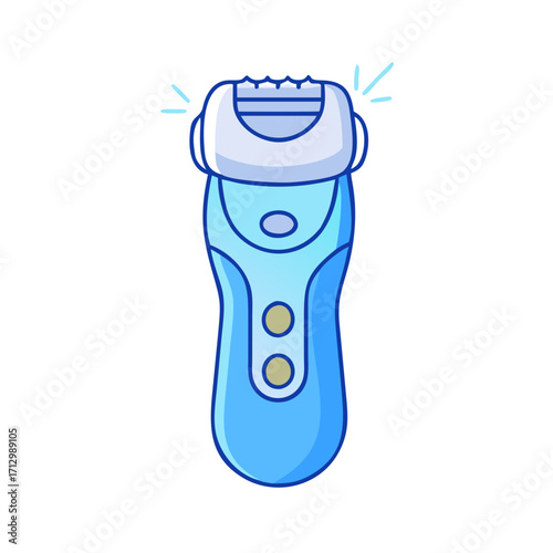 Illustration of a cartoon blue and white electric razor for shaving