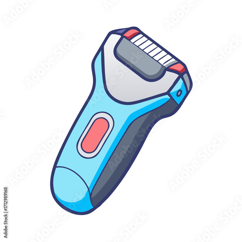 Modern electric shaver with blue handle and grey head for personal grooming