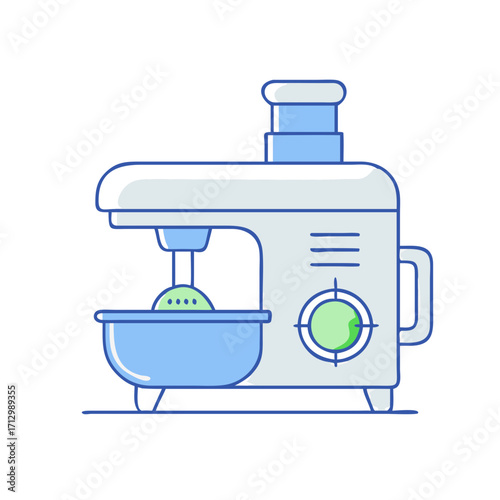Stylized vector illustration of a stand mixer, blue and light gray design