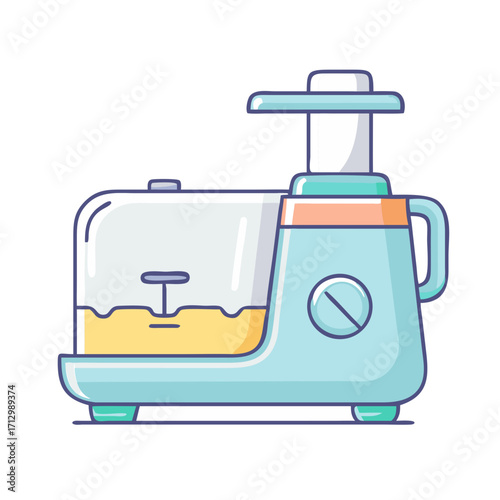 Blue food processor filled with delicious juice ready for healthy recipes