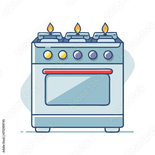 Cartoon vector illustration of a freestanding gas cooker with three burners