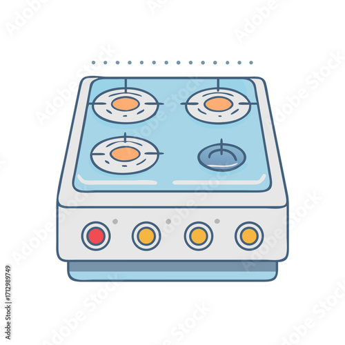 Stylized cartoon illustration of a four burner gas stovetop appliance