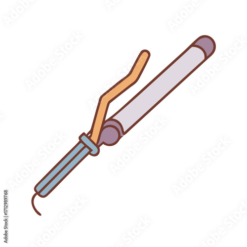 Cartoon illustration of a curling iron hair styling tool with pastel colors