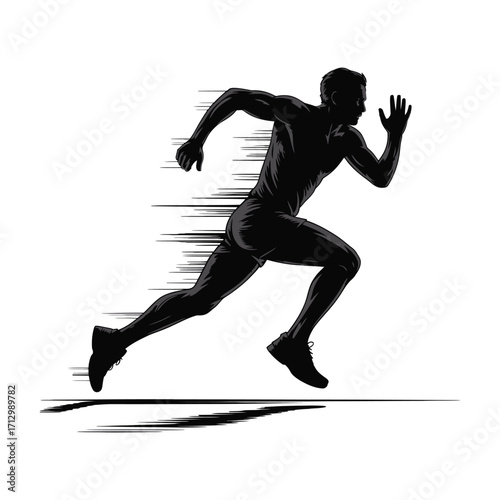 Dynamic Silhouette Illustration of a Male Sprinter in Motion, Showcasing Speed and Agility