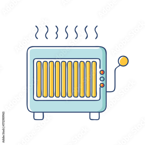 Illustration of a cozy portable electric heater with temperature control knob