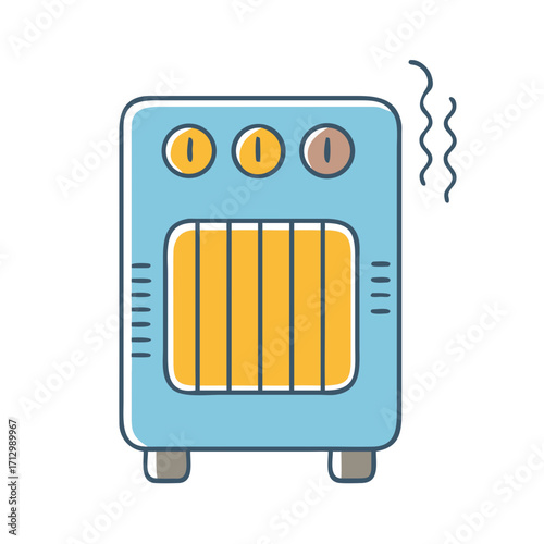 Illustration of a blue portable electric heater with three round knobs