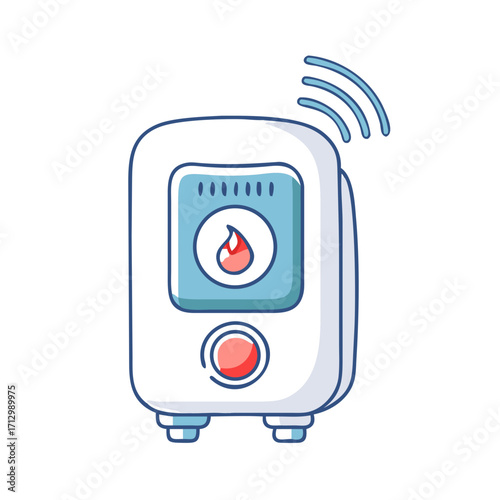 Cartoon Illustration of a Wireless Smart Water Heater for Home Use