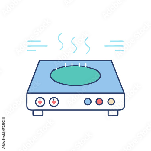 Modern electric hot plate with steam coming off of the burner surface
