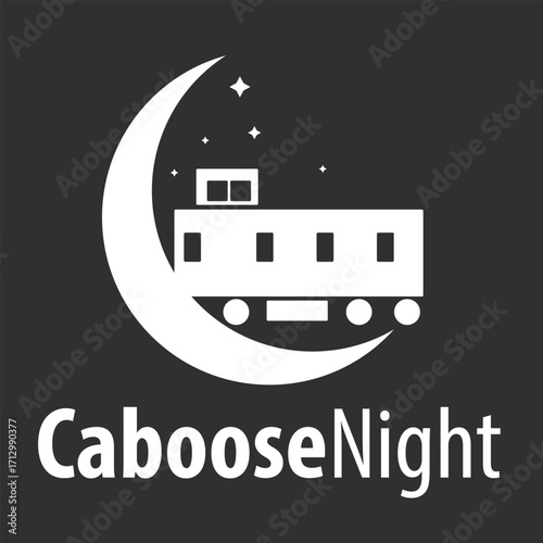 Caboose under moon and stars
