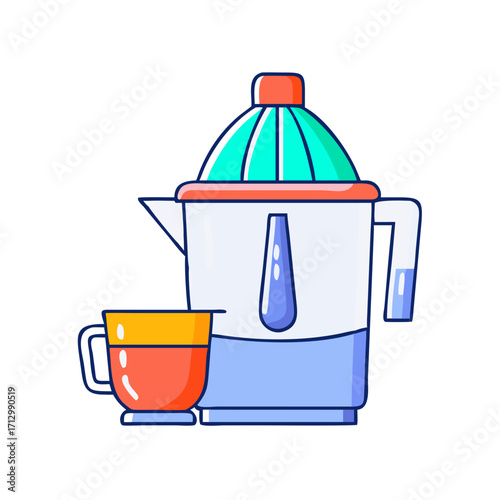 Bright and playful illustration of a citrus juicer and a teacup