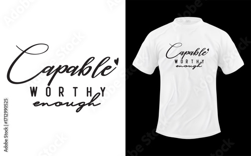 Inspirational boho christian typography design featuring the empowering message capable worthy enough with elegant decorative elements and a spiritual theme