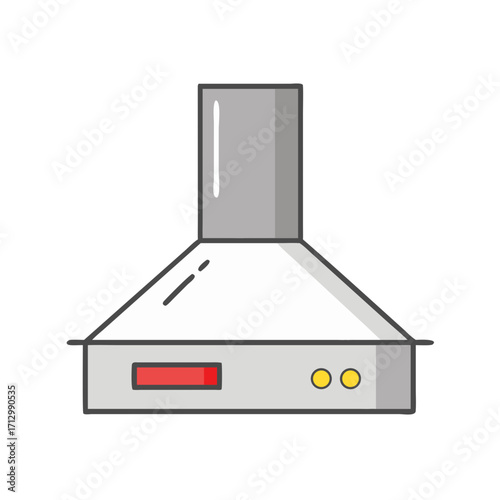 A cartoonish depiction of a kitchen range hood exhaust fan appliance