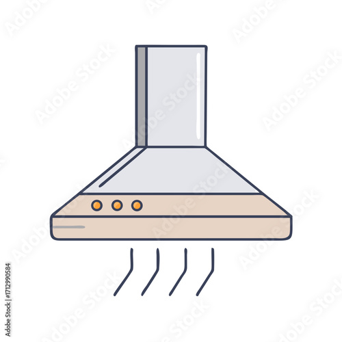 Stylized kitchen range hood illustration with buttons and exhaust vents