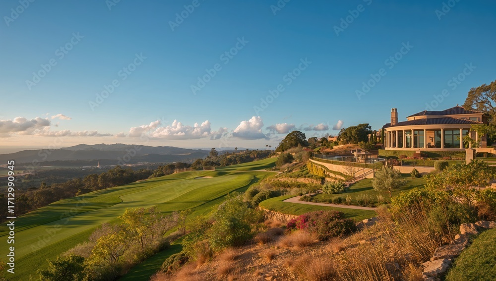 Obraz premium A high-end residence situated on a slope with views of a golf course