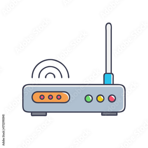 Colorful Vector Graphic of a Wireless Router with Signal Waves