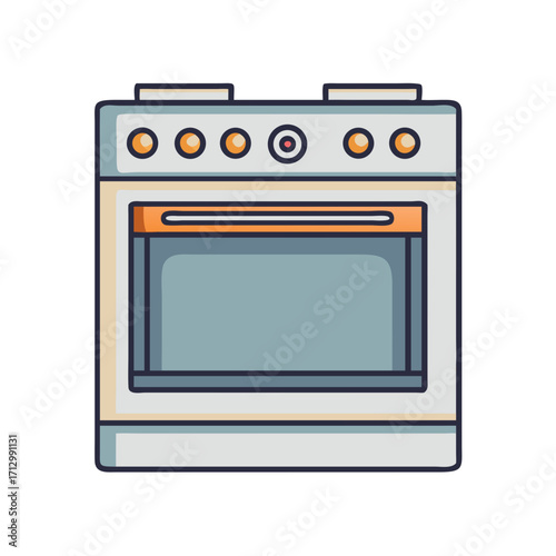 Cartoon depiction of a modern electric kitchen range oven appliance