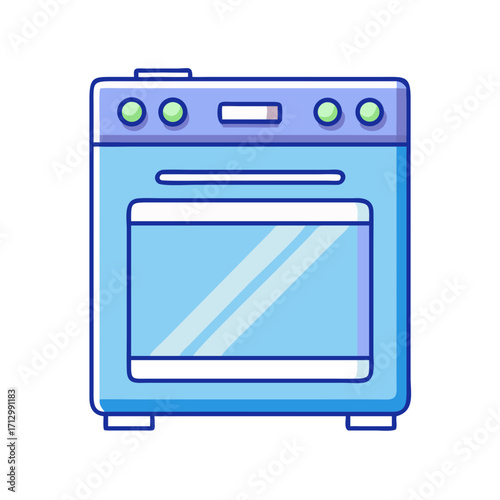 Stylized Cartoon Oven in Blue with Control Panel and Glass Door