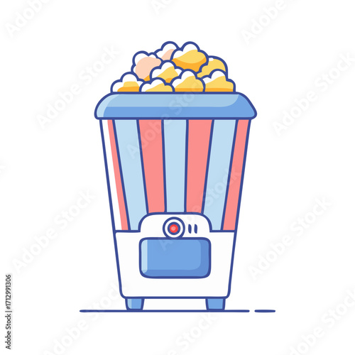 Cartoon illustration of a popcorn machine filled with delicious popcorn