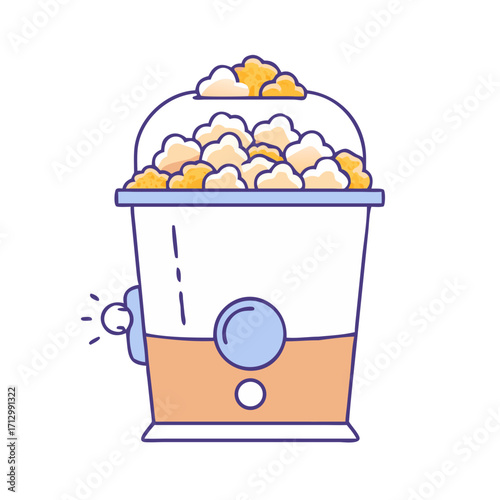 Freshly popped popcorn in a retro style popcorn machine illustration