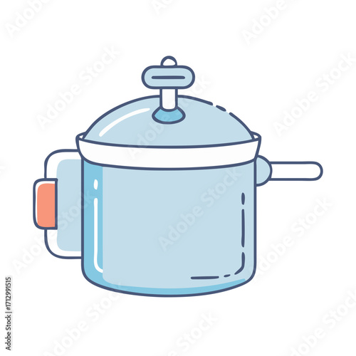 Stylized illustration of a light blue cooking pot with a lid