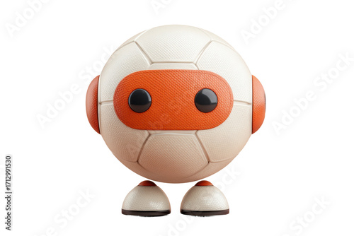 Cute round robot with soccer ball design and orange accents, cut out