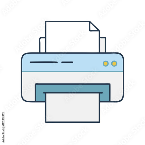 Illustration of a modern office printer with paper, ready for printing
