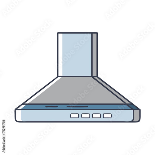 Stylized illustration of a modern kitchen range hood with a chimney extension