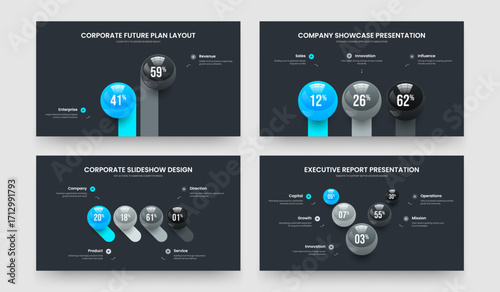 Product Showcase 2 3 4 5 Step Infographic Slide Layout Set. Simple Overview Two Three Four Five Option Chart Slideshow Design Vector Illustration Bundle.