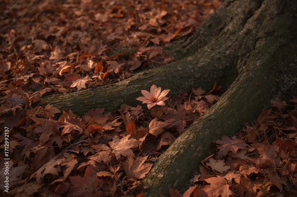 Fototapeta premium Forest floor covered with fallen leaves in autumn