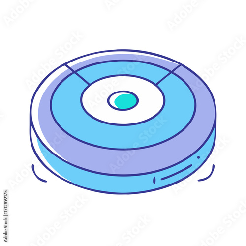 Stylized Blue and Purple Round Robot Vacuum Cleaner with Turquoise accents