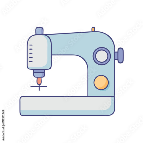 Stylized light blue sewing machine, designed with clean and simple lines