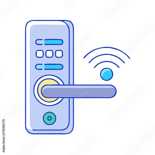 Smart door lock with a wireless connection is an illustration style image